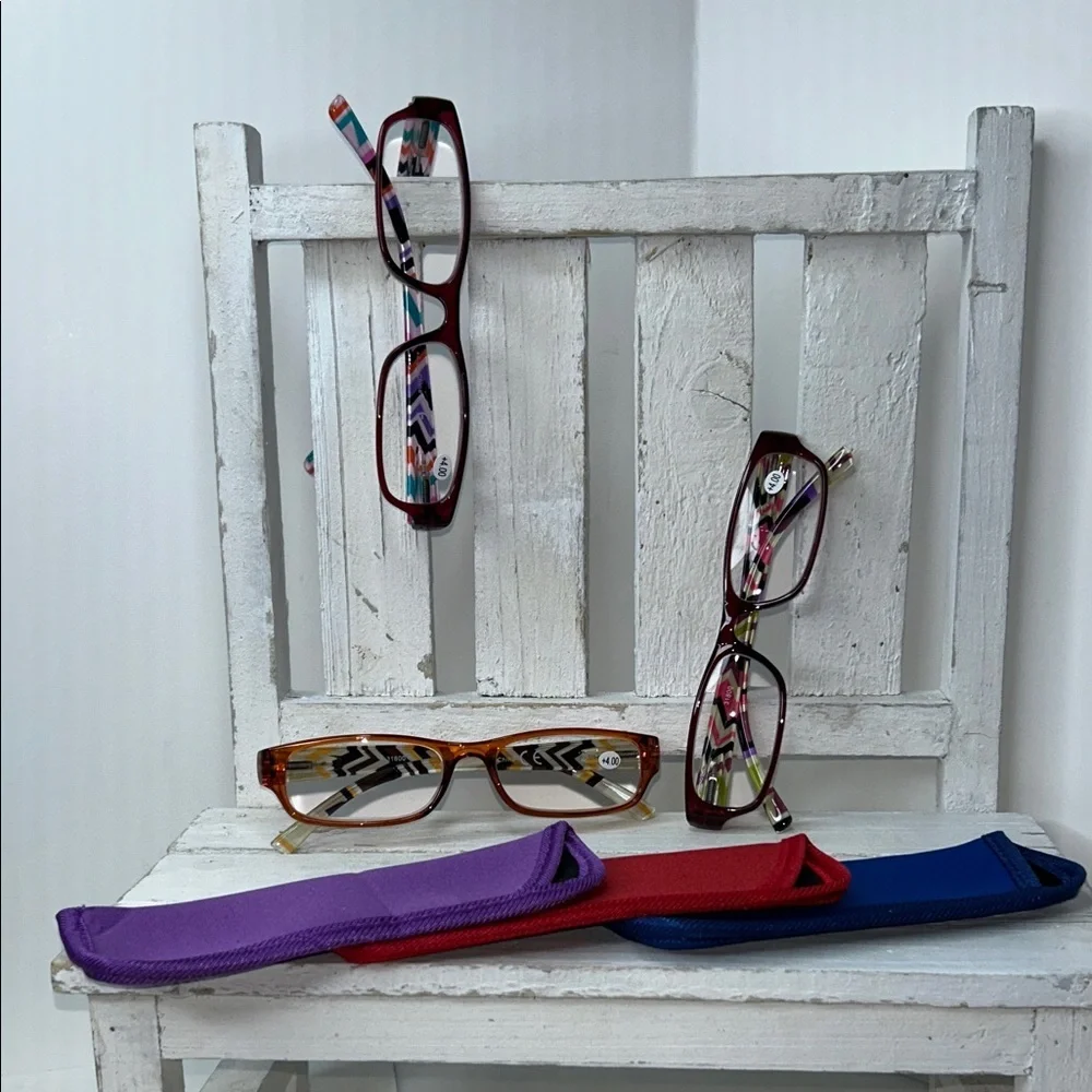 Women's Glasses Set with Chevron Patterned Frames +4.00